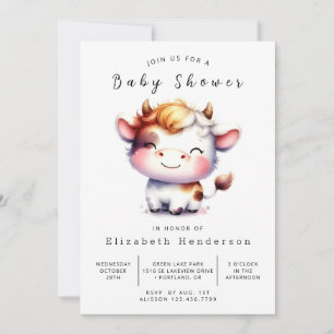 Chic Animal Simple Cow Baby Dusche Einladung
