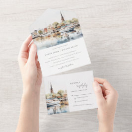Chic Annapolis Maryland Watercolor Wedding All In One Einladung