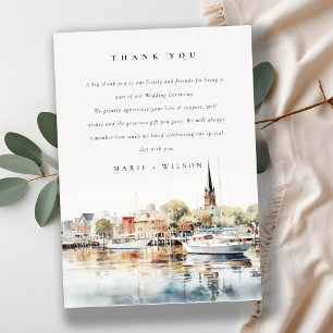 Chic Annapolis Maryland Watercolor Wedding Dankeskarte