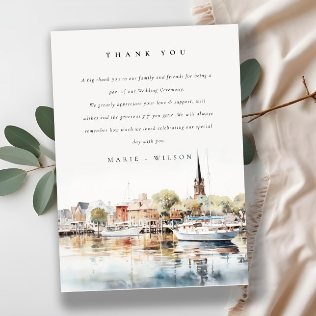 Chic Annapolis Maryland Watercolor Wedding Dankeskarte (Von Creator hochgeladen)