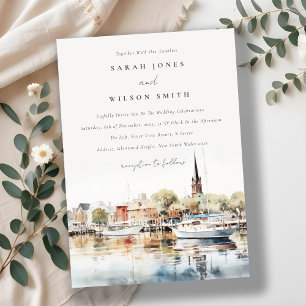 Chic Annapolis Maryland Watercolor Wedding Einladung