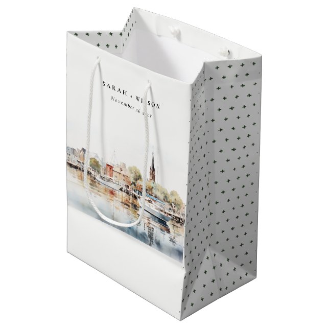 Chic Annapolis Maryland Watercolor Wedding Mittlere Geschenktüte (Vorderseite Schrägansicht)