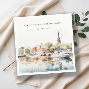 Chic Annapolis Maryland Watercolor Wedding Serviette