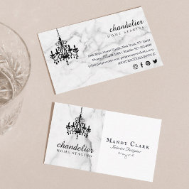Chic Antique Black Chandelier Marble Business Card Visitenkarte