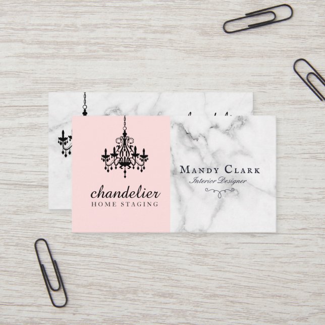 Chic Antique Black Chandelier Marble Business Card Visitenkarte (Vorderseite/Rückseite Beispiel)