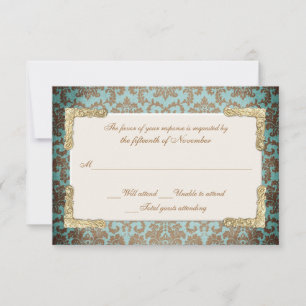 Chic Antique French Damask Look Wedding RSVP