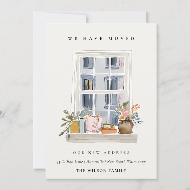 Chic Apartment Floral Window We have Moved Card Dankeskarte (Vorderseite)
