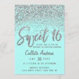 Chic Aqua Aquamarin Silver Scattered Glitzer Sweet Einladung