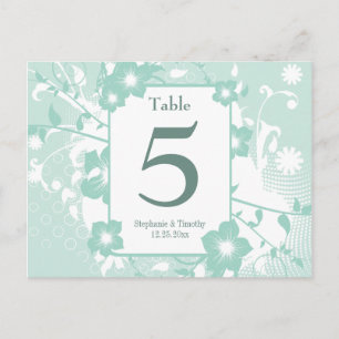 Chic aqua aquamarine florale Wirbel Hochzeit Tisch Postkarte