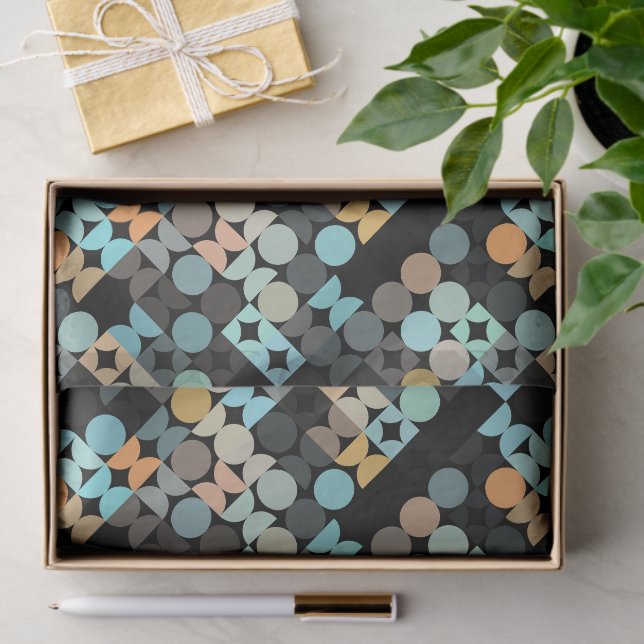 Chic Aqua Blue Coral Orange Circles Art Pattern Seidenpapier (Geschenk)