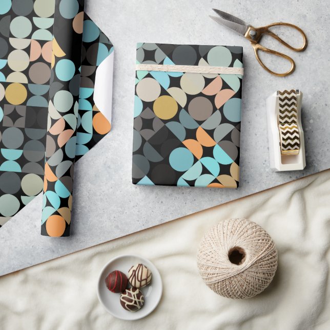 Chic Aqua Blue Rust Orange Circles Art Pattern Geschenkpapier (Kunsthandwerk)