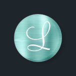 Chic Aqua Brushed Metal White Monogram Magnet<br><div class="desc">Fügen Sie Ihrer Zuhause oder Ihrem Büro eine Touch Glanz mit diesem eleganten personalisierten Magneten hinzu. Dieses schicke Design-Template verfügt über ein großes,  weißes Skript-Monogramm auf einem Hintergrund von aqua-gebürsteter metallischer Textur. Ein einzigartiges Geschenk für Geburtstag,  Urlaub und jeden besondere Anlass. Entworfen für Sie von Extreme T-Shirts!</div>