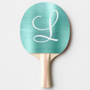 Chic Aqua Brushed Metal White Monogram Tischtennis Schläger