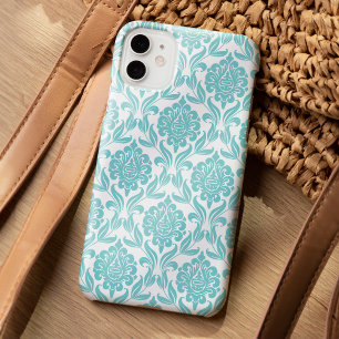 Chic Aqua Damask Muster iPhone 15 Hülle