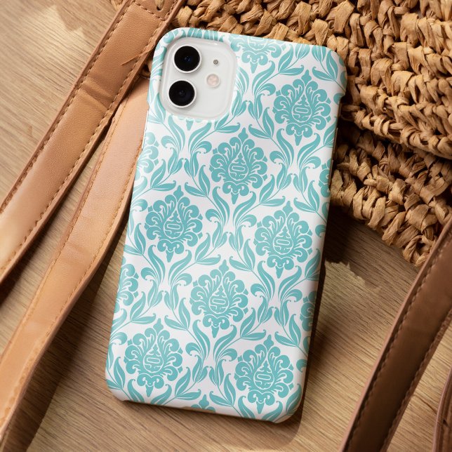 Chic Aqua Damask Muster Case-Mate iPhone Hülle (Von Creator hochgeladen)