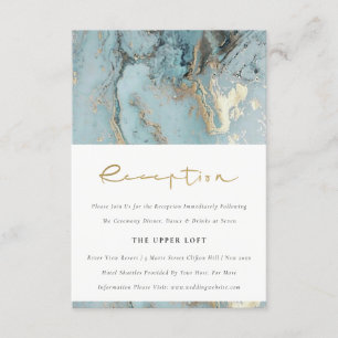 CHIC AQUA DUSKY BLAUE GOLD AGATE WEDING REZEPTION BEGLEITKARTE