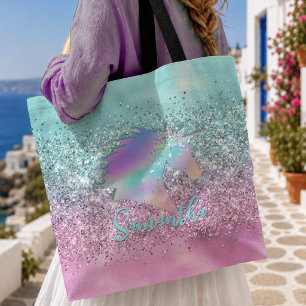 Chic Aqua Pink Einhorn Glitter Glam Monogramm