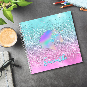 Chic Aqua Rosa Einhorn Glitter Glam Monogramm Notizbuch