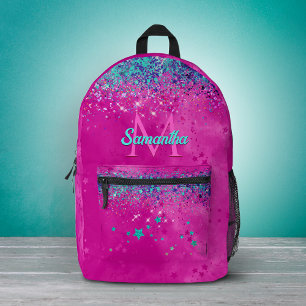 Chic aqua rosa schimmerndes Glitter-Monogramm Bedruckter Rucksack