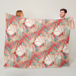 Chic Aqua Türkis Coral Red Seashells Muster Fleecedecke