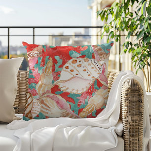 Chic Aqua Türkis Coral Red Seashells Muster Kissen