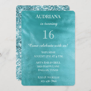 Chic Aqua Turquoise Blue Glam Birthday Einladung