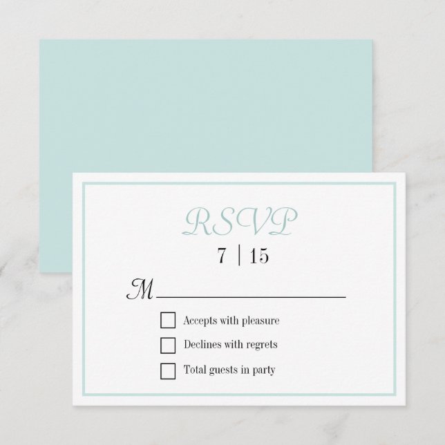 Chic Aqua und White Wedding RSVP Karte (Vorne/Hinten)