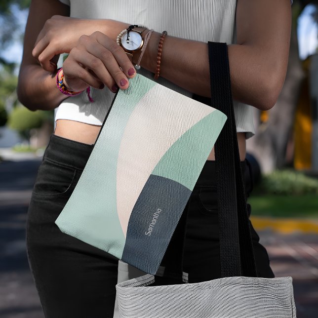 Chic Aquamarin & Beige Klasse individuell anpassba Zubehörtasche (Von Creator hochgeladen)