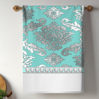 Chic Aquamarin Blue Damask Küchentücher