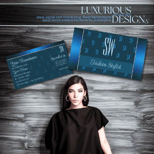 Chic Aquamarin Blue mit Initials-Muster Beruflich Visitenkarte