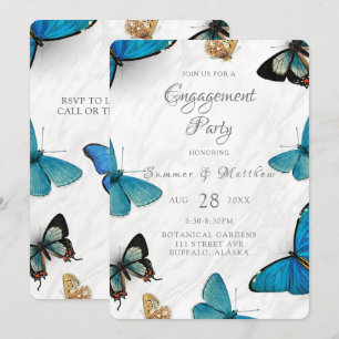 Chic Aquamarin Blue Painted Butterfly Engagement P Einladung