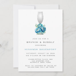 Chic Aquamarin Blue Peony Blume Brunch & Bubbly Einladung