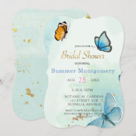 Chic Aquamarin Blue Watercolor Butterfly Brautpart Einladung