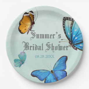 Chic Aquamarin Blue Watercolor Butterfly Wedding Pappteller