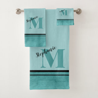 Chic Aquamarin Brushed Metal Mit Monogramm Elegant Badhandtuch Set