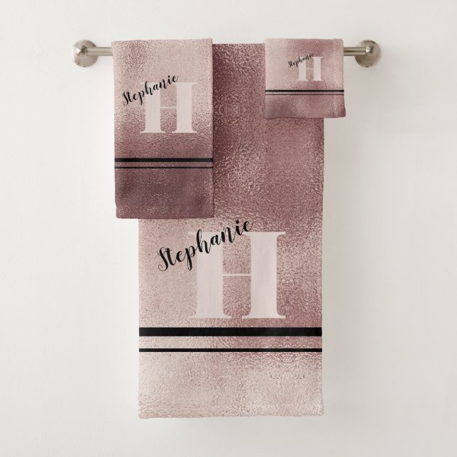 Chic Aquamarin Brushed Metal Mit Monogramm Elegant Badhandtuch Set (Insitu)