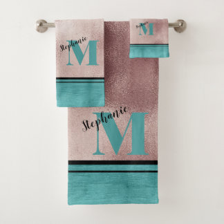 Chic Aquamarin Brushed Metal Mit Monogramm Elegant Badhandtuch Set