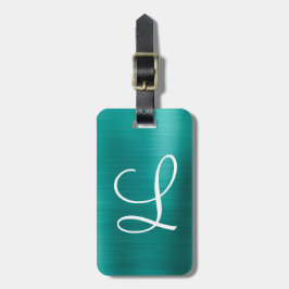 Chic Aquamarin Brushed Metal White Monogram Gepäckanhänger