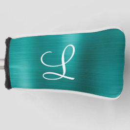 Chic Aquamarin Brushed Metal White Monogram Golf Headcover