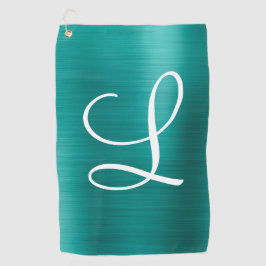 Chic Aquamarin Brushed Metal White Monogram Golfhandtuch