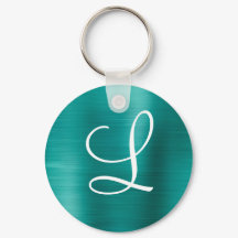 Chic Aquamarin Brushed Metal White Monogram