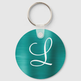 Chic Aquamarin Brushed Metal White Monogram Schlüsselanhänger