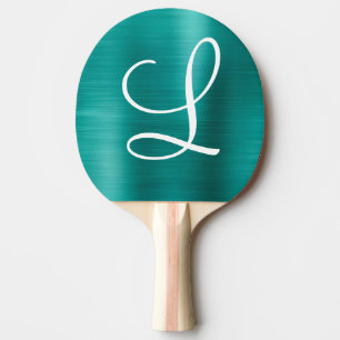 Chic Aquamarin Brushed Metal White Monogram Tischtennis Schläger
