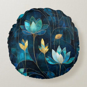 Chic aquamarin Chrysanthemum Rundes Kissen