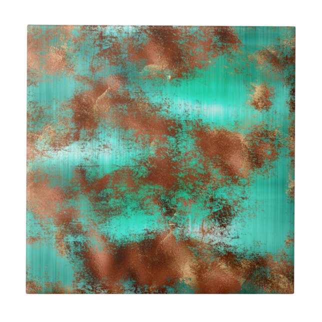Chic Aquamarin Copper Boho Fliese (Vorderseite)
