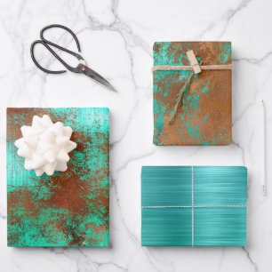 Chic Aquamarin Copper Boho Geschenkpapier Set
