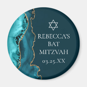 Chic Aquamarin Gold Agate Bat Mitzvah Party Magnet