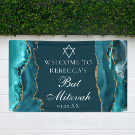 Chic Aquamarin Gold Bat Mitzvah Party Willkommen Banner