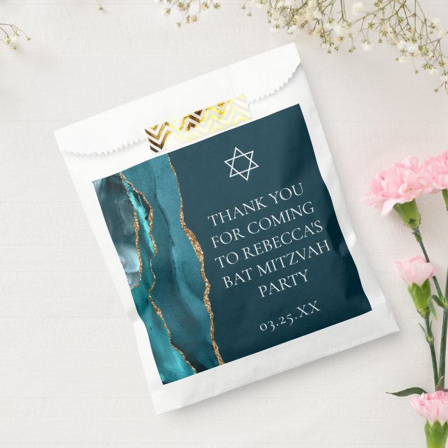 Chic Aquamarin Gold Bat Mitzvah Personalisiertes P Geschenktütchen (Versiegelt)