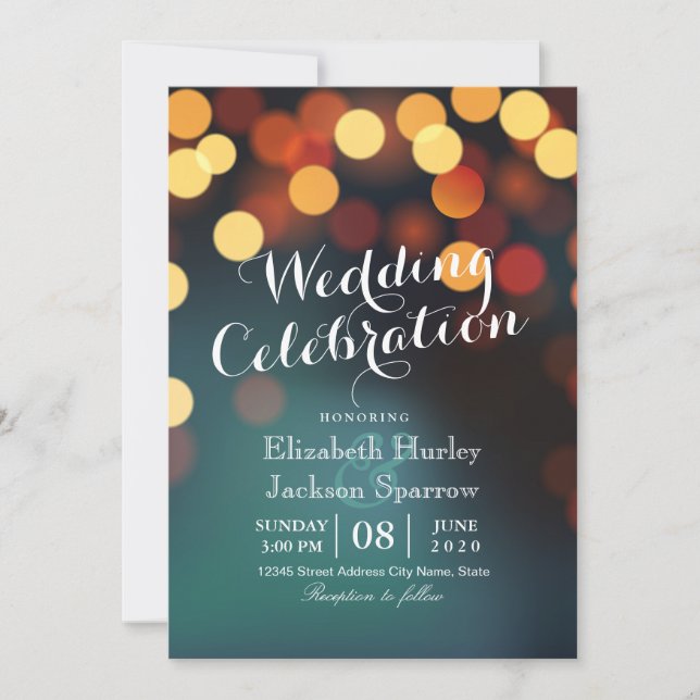 Chic Aquamarin Gold Bokeh Glitzer String Lights We Einladung (Vorderseite)
